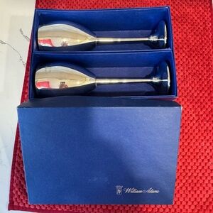 Set of two William Adams silver-plated champagne flutes. Wedding 1979